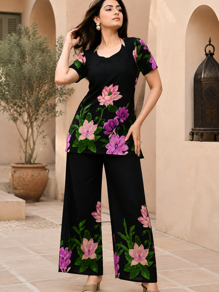 Trendy Printed Coord Set with Short Kurti and Palazzo