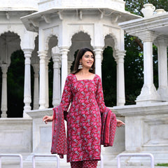 Classic Printed Pure Cotton Kurta, Palazzo and Dupatta Set for Festive wear