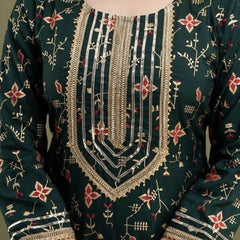 Dark Green Kurta, Pant & Dupatta with Gold Detailing of Gota Work