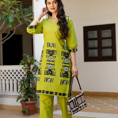 Parrot Green Cotton Co-ord Set for Women