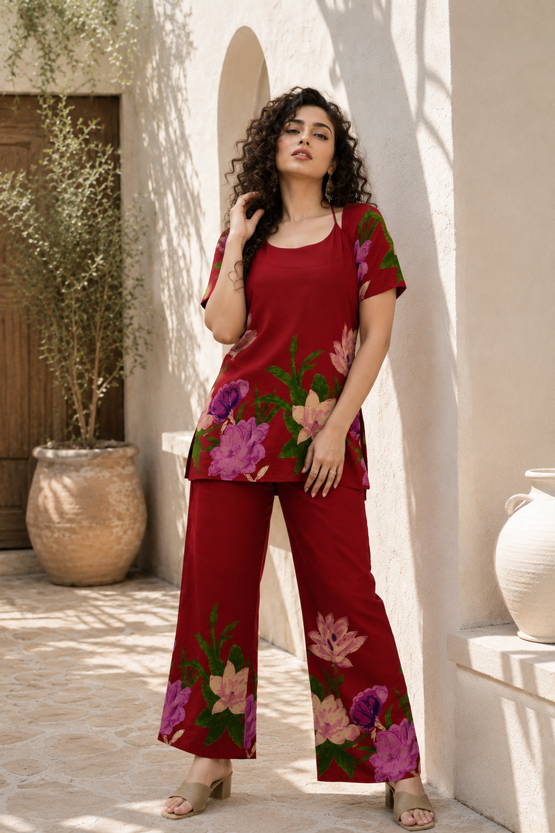 Trendy Printed Coord Set with Short Kurti and Palazzo