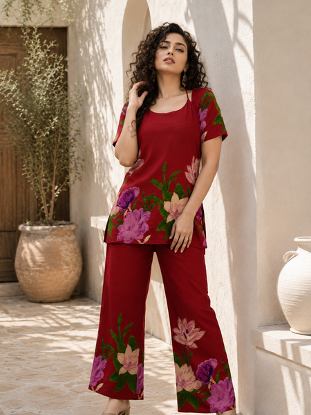 Trendy Printed Coord Set with Short Kurti and Palazzo