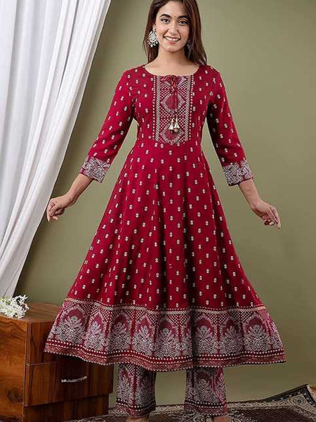 Rich Maroon Traditional Suit Set for Women with Dupatta & Pant Included