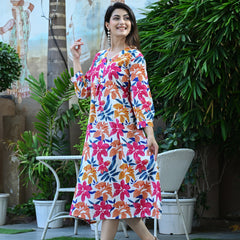 Casual & Comfortable Multicolored Printed Dress for Women with Pocket