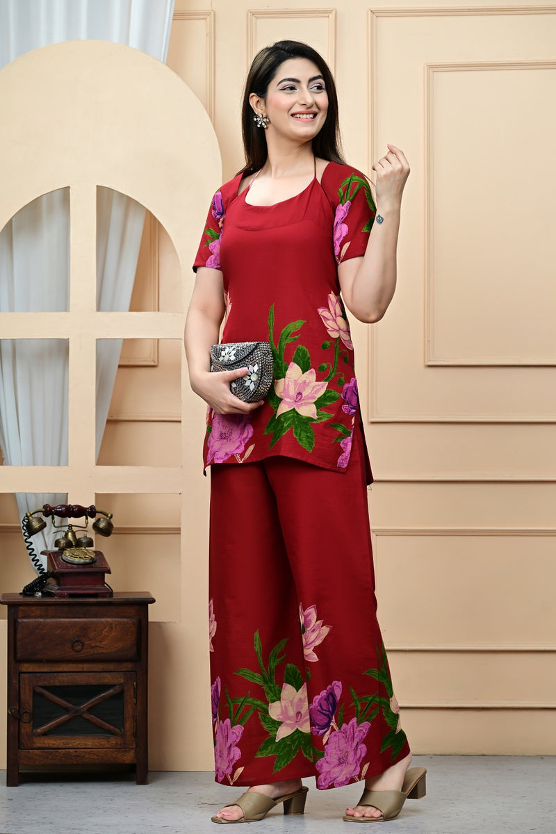 Trendy Printed Coord Set with Short Kurti and Palazzo