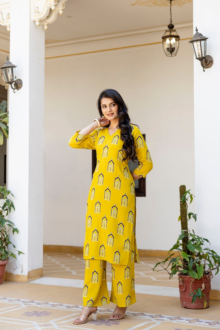 Yellow Printed Co-ord Set for Women