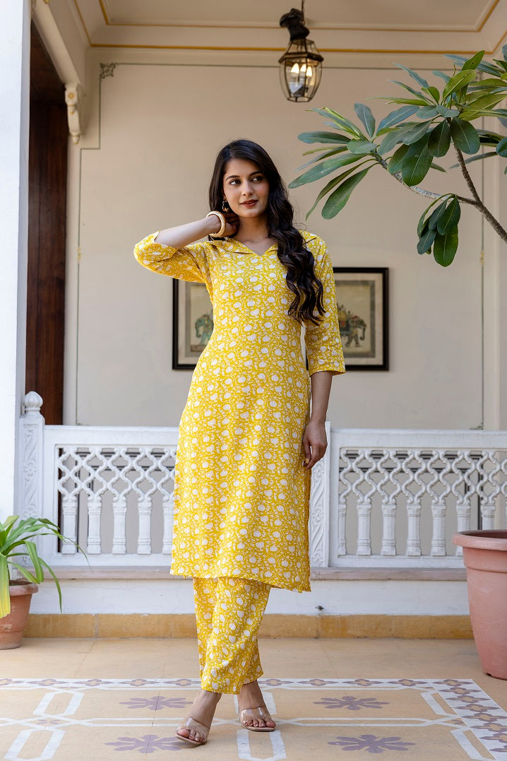 Yellow Printed Co-ord Set for Women