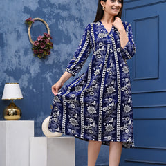 Casual & Comfortable Blue Printed Dress for Women with Pocket