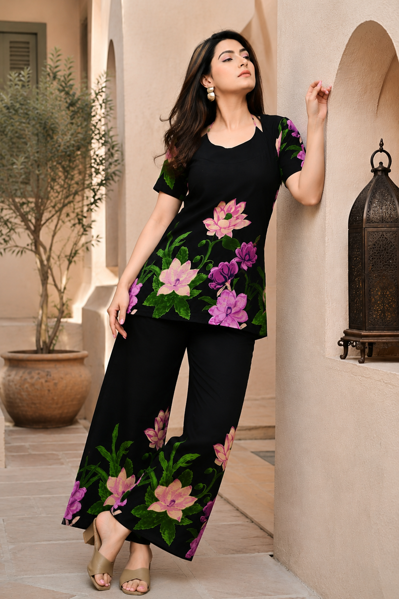Trendy Printed Coord Set with Short Kurti and Palazzo