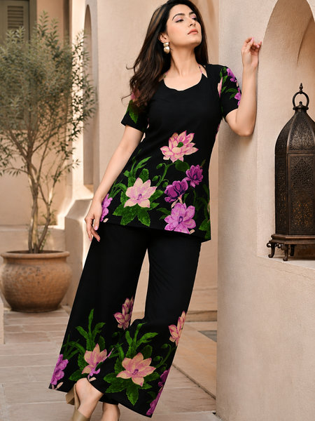 Trendy Printed Coord Set with Short Kurti and Palazzo