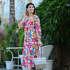 Casual & Comfortable Multicolored Printed Dress for Women with Pocket