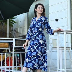 Casual & Comfortable Blue Printed Dress for Women with Pocket