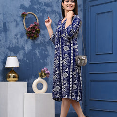Casual & Comfortable Blue Printed Dress for Women with Pocket