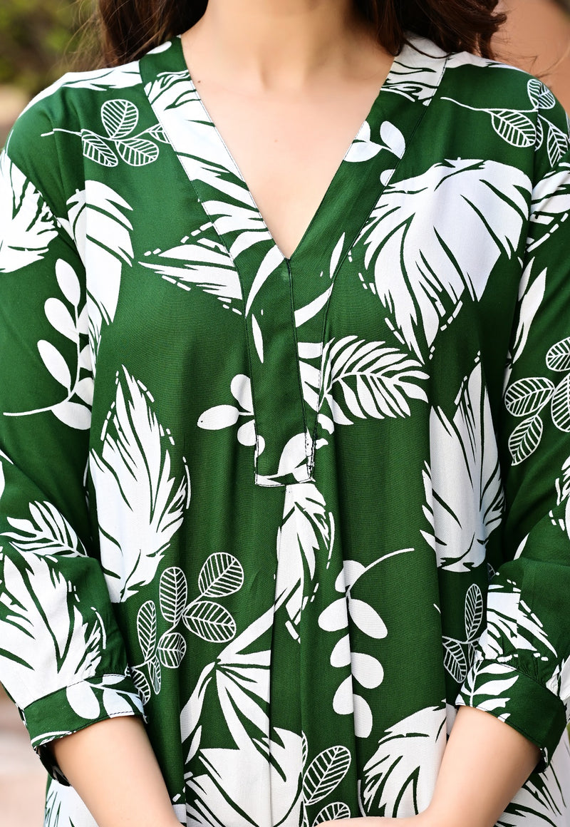 Casual & Comfortable Green Printed Dress for Women with Pocket