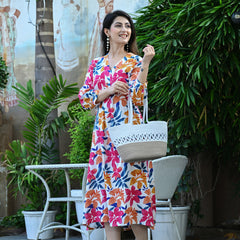 Casual & Comfortable Multicolored Printed Dress for Women with Pocket