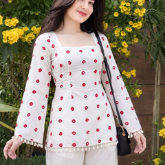 White Red Dot Print Kurti