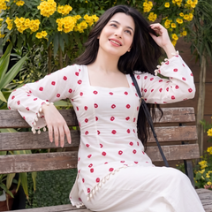 White Red Dot Print Kurti