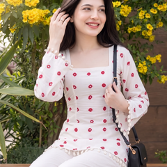 White Red Dot Print Kurti