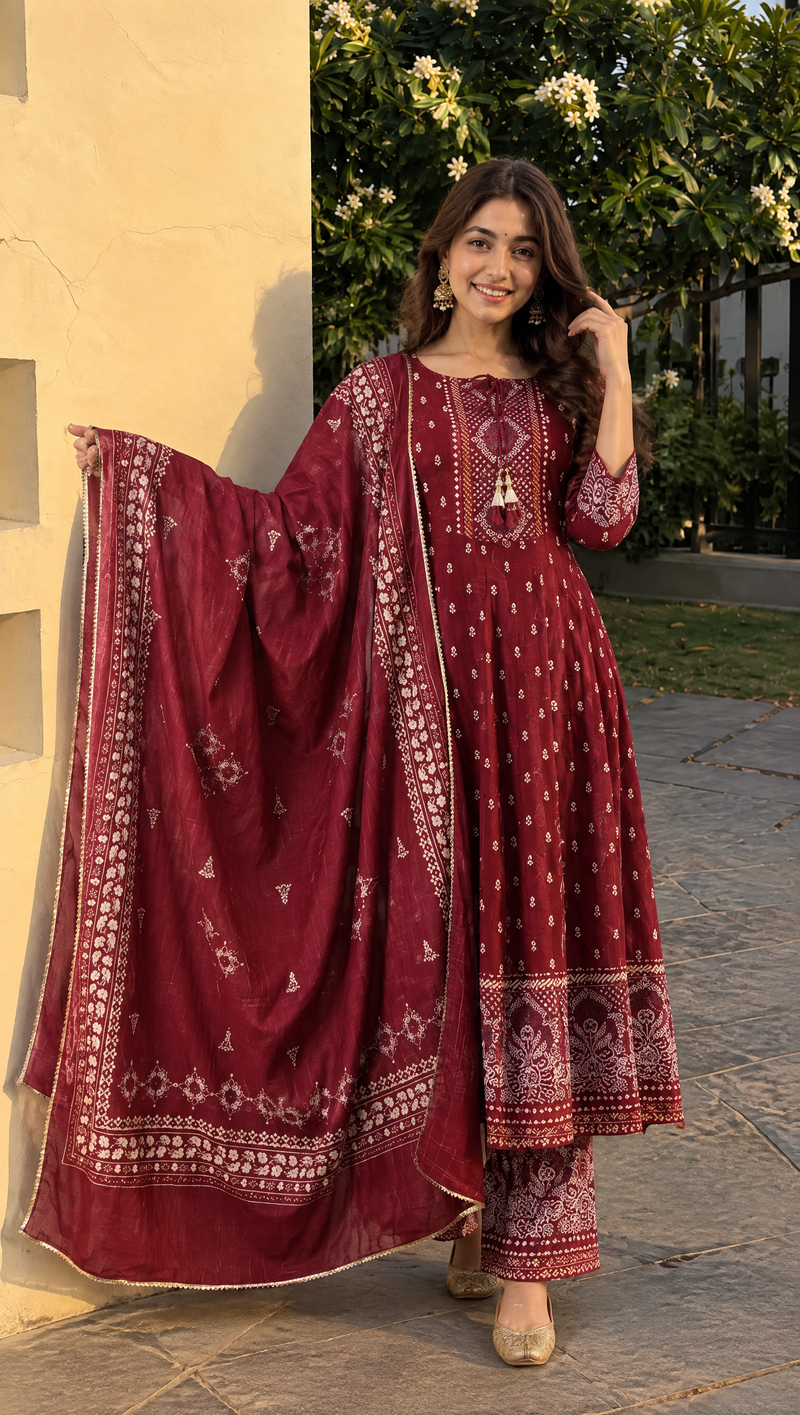 Rich Maroon Traditional Suit Set for Women with Dupatta & Pant Included