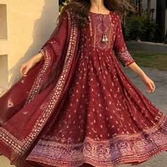 Rich Maroon Traditional Suit Set for Women with Dupatta & Pant Included