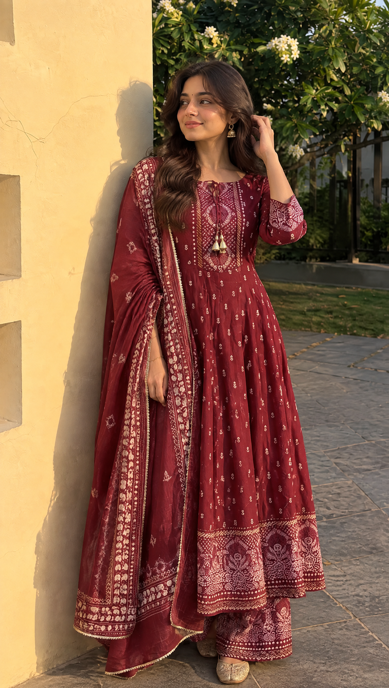 Rich Maroon Traditional Suit Set for Women with Dupatta & Pant Included