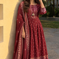 Rich Maroon Traditional Suit Set for Women with Dupatta & Pant Included