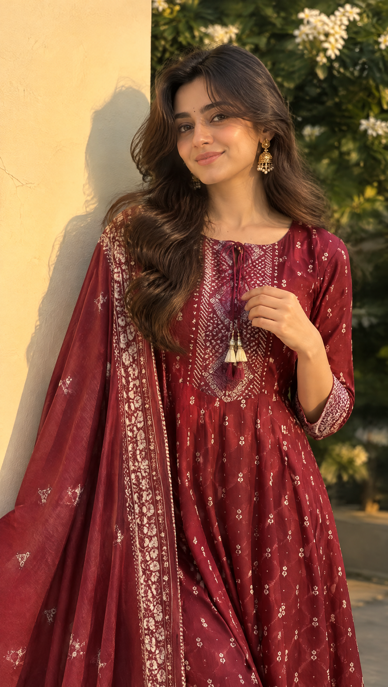 Rich Maroon Traditional Suit Set for Women with Dupatta & Pant Included