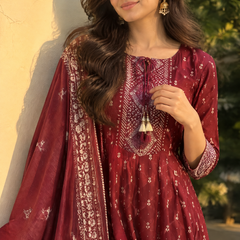 Rich Maroon Traditional Suit Set for Women with Dupatta & Pant Included